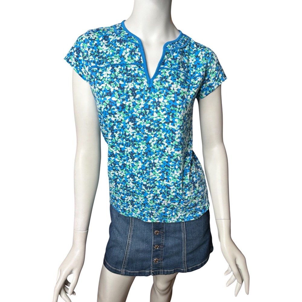 J. Jill Floral V-Neck Top Blue Size Petite XS NWT